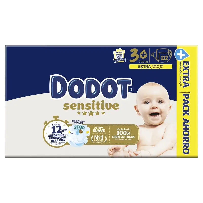 Dodot Sensitive Extra-Box Size 3+, 112 Nappies
