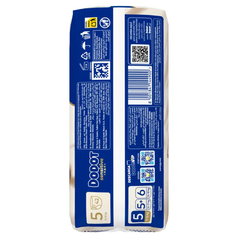 Dodot Sensitive Size 5 (12-16 Kg), 42 Nappies