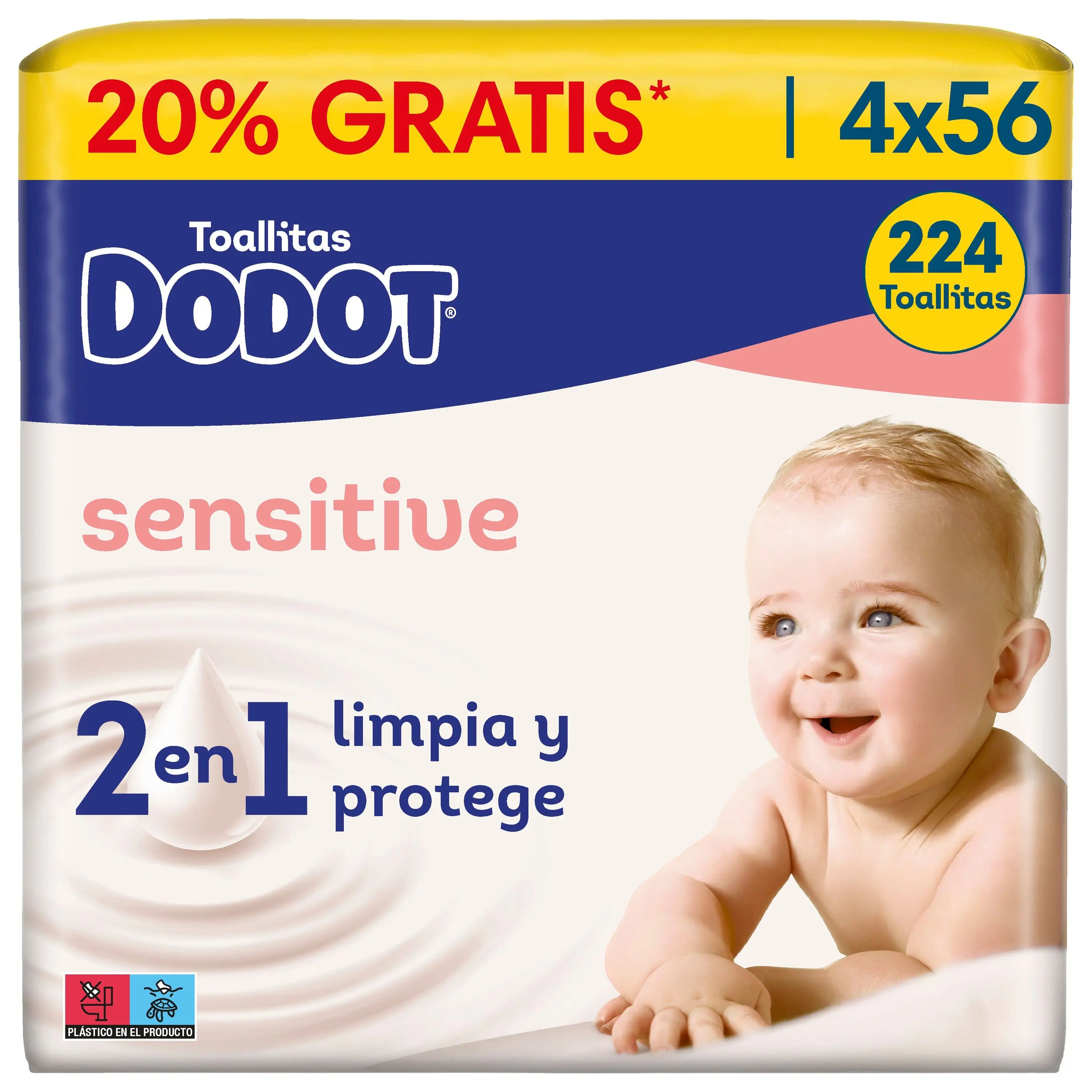 Dodot Sensitive Wipes, 4x56, 224 pieces (20% FREE)