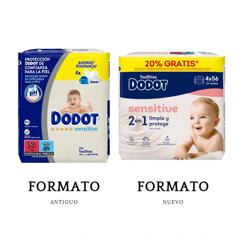 Dodot Sensitive Wipes, 4x56, 224 pieces (20% FREE)