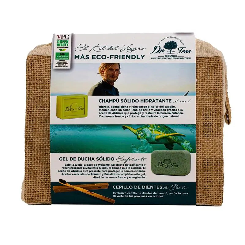 Dr. Tree Toilet Bag Travel Kit Shampoo Solid Gel + Toothbrush Bamboo