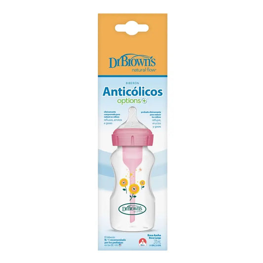 Dr.Brown's Wide Mouth Baby Bottle Pink Flowers Pp Options+ , 270 ml