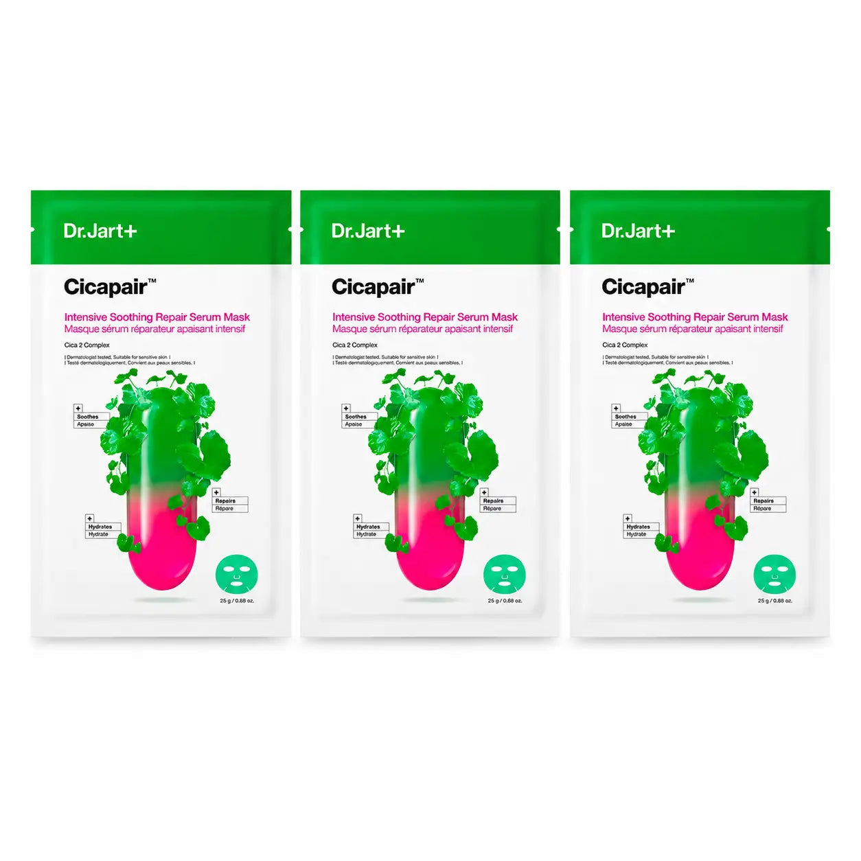 Dr.Jart+ Cicapair Intense Soothing Repair Mask With Serum, 25 Gr , pack 3