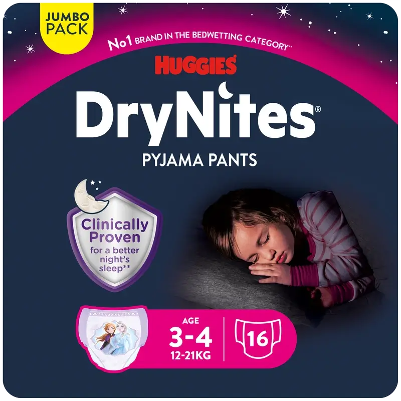 Drynites Size 3-4 Girls Night Nappies , 16 pcs.