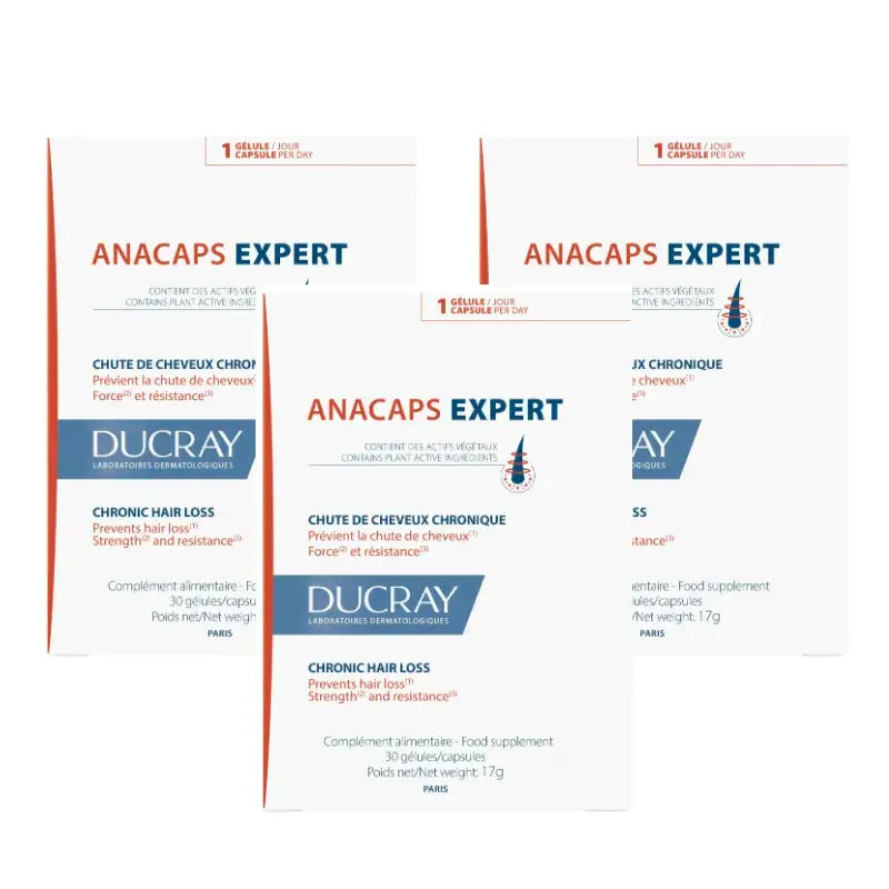 Ducray Anacaps Expert Anti-Hair Loss Supplement, Pack 3 x 30 Capsules