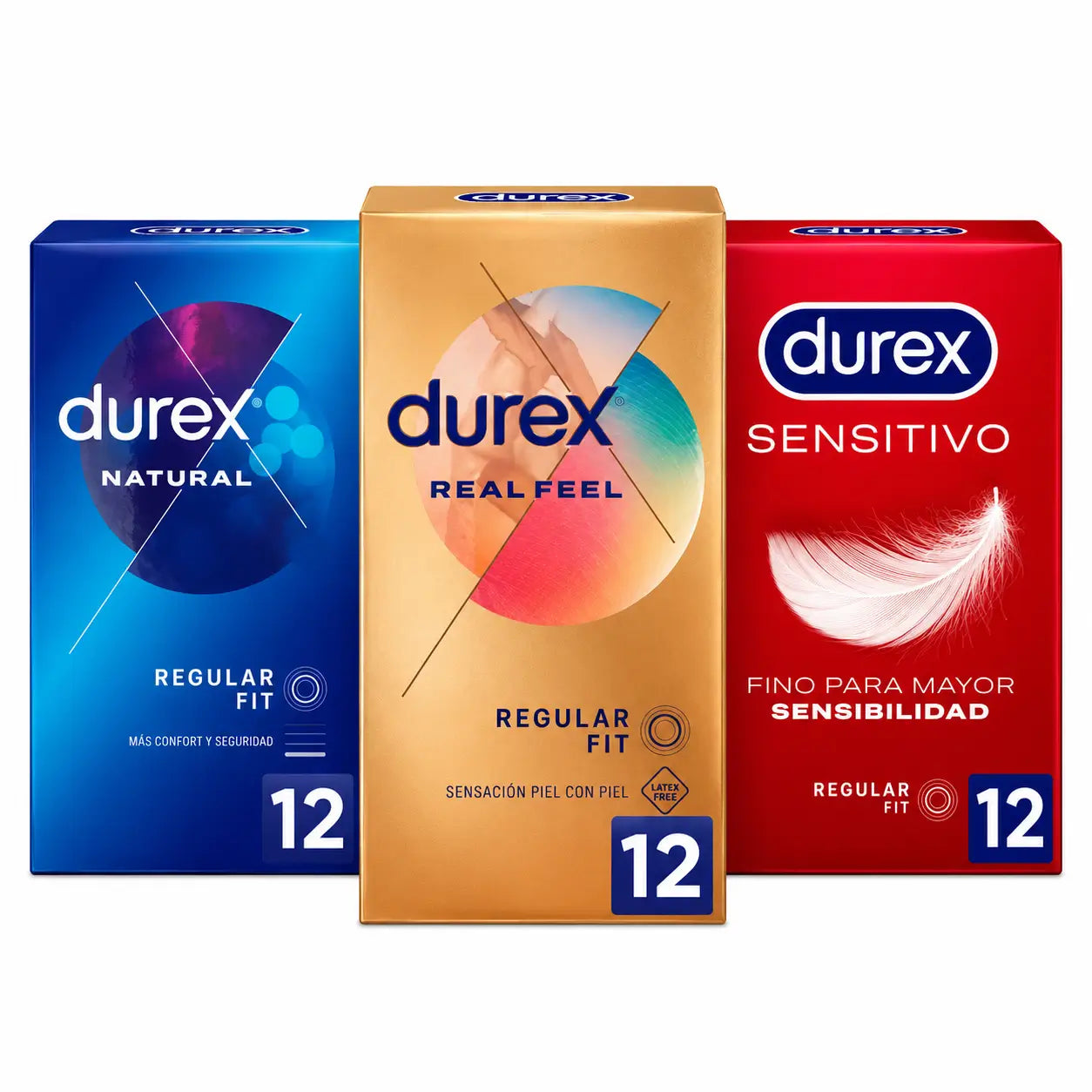 Durex Pack Original Condoms Natural Plus, 12 pcs. + Sensitive Soft, 12 pcs. + Real Feel, 12 pcs.