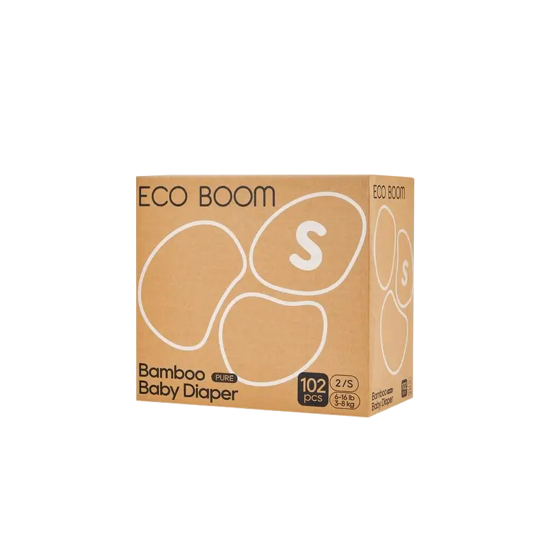 ECO BOOM PURE 100% natural bamboo nappies - Size 2/S (3-8 kg) - 102 pcs.