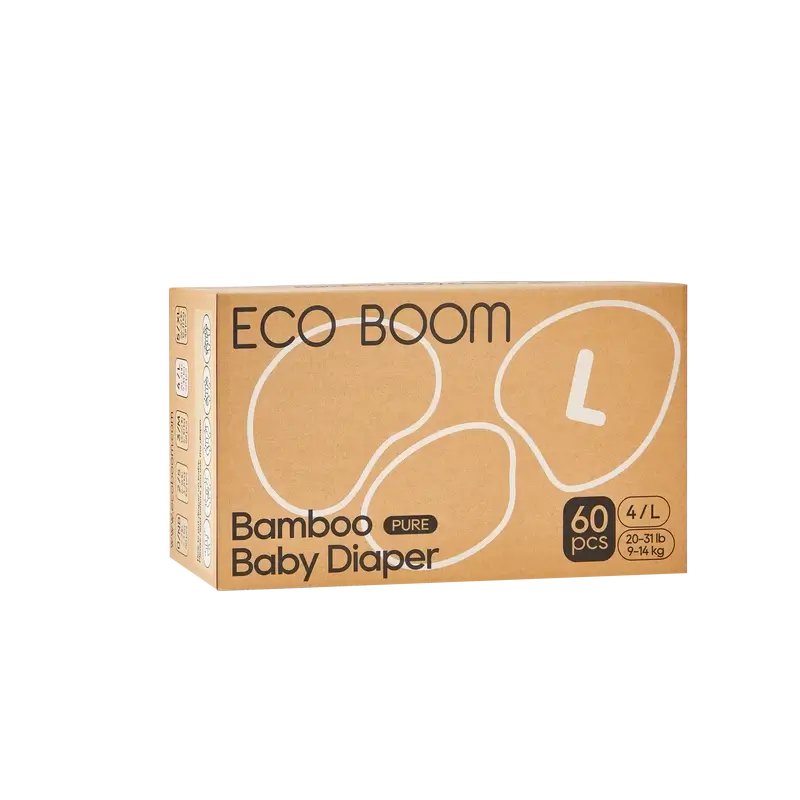 ECO BOOM PURE 100% natural bamboo nappies - Size 4/L (9-14 kg) - 60 pcs.
