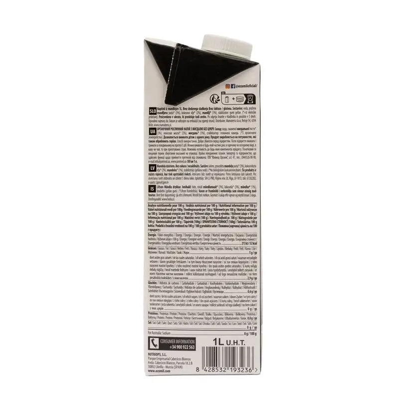 Ecomil Almond Nature Keto Bio, 1L x 6 pcs.