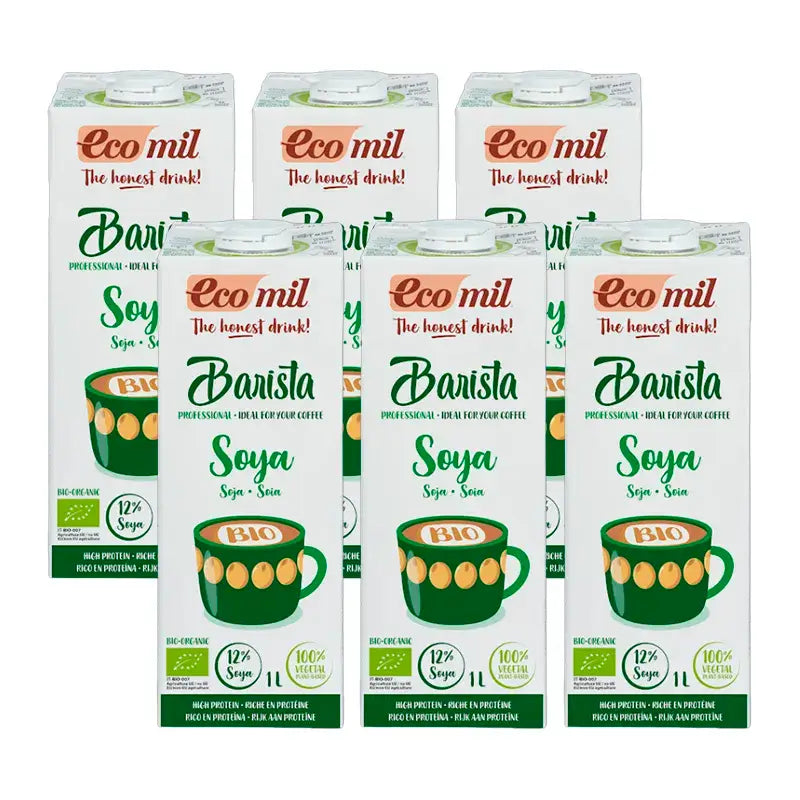 Ecomil Veggie Drinks Organic Soya Barista, Pack 6 x 1 litre