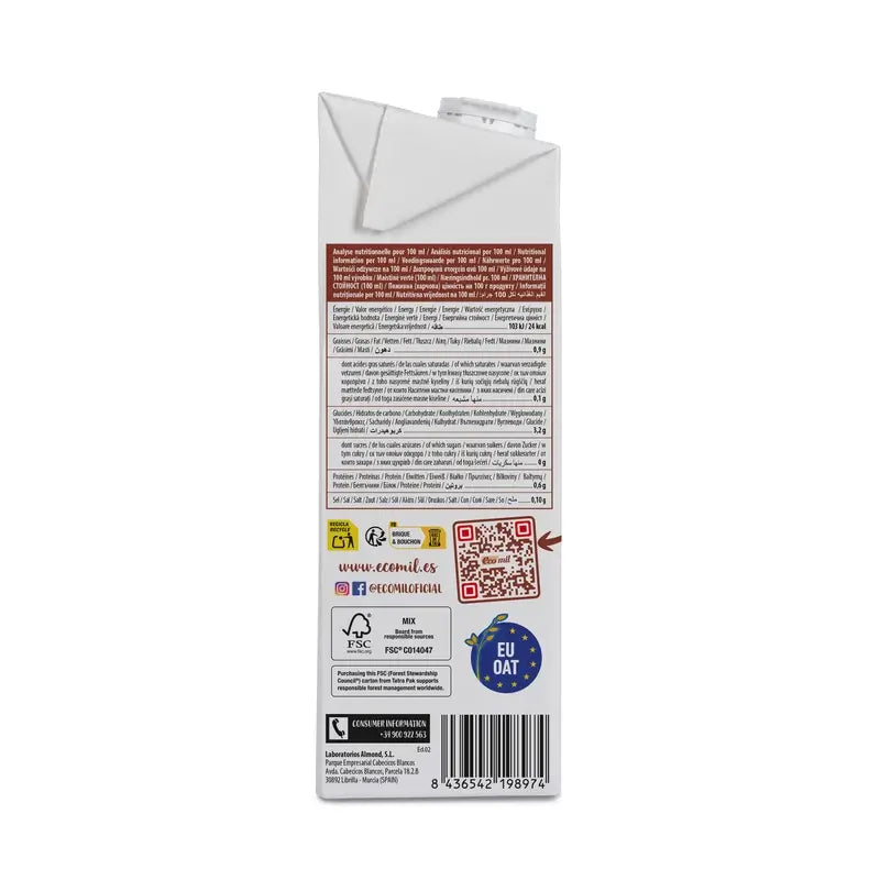 Ecomil Oat Nature Sugar Free Bio , 1 l