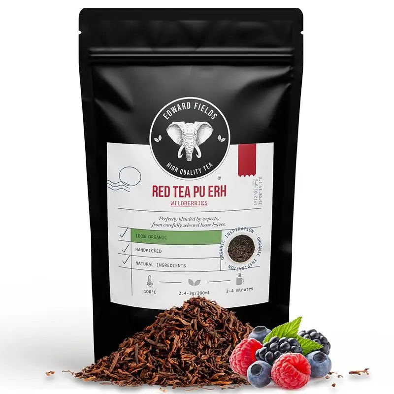 Edward Fields Tea Organic Red Pu Erh Tea Bulk With Red Berries 50 Cups , 100 grams