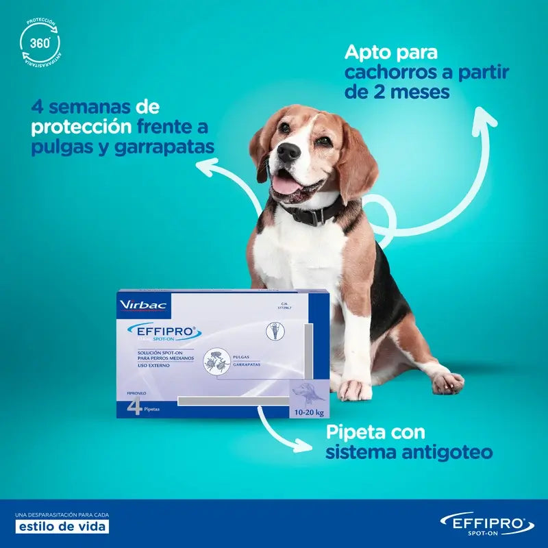 Effipro 134 Mg Spot-On Medium Dogs 10-20kg, 4 Pipettes