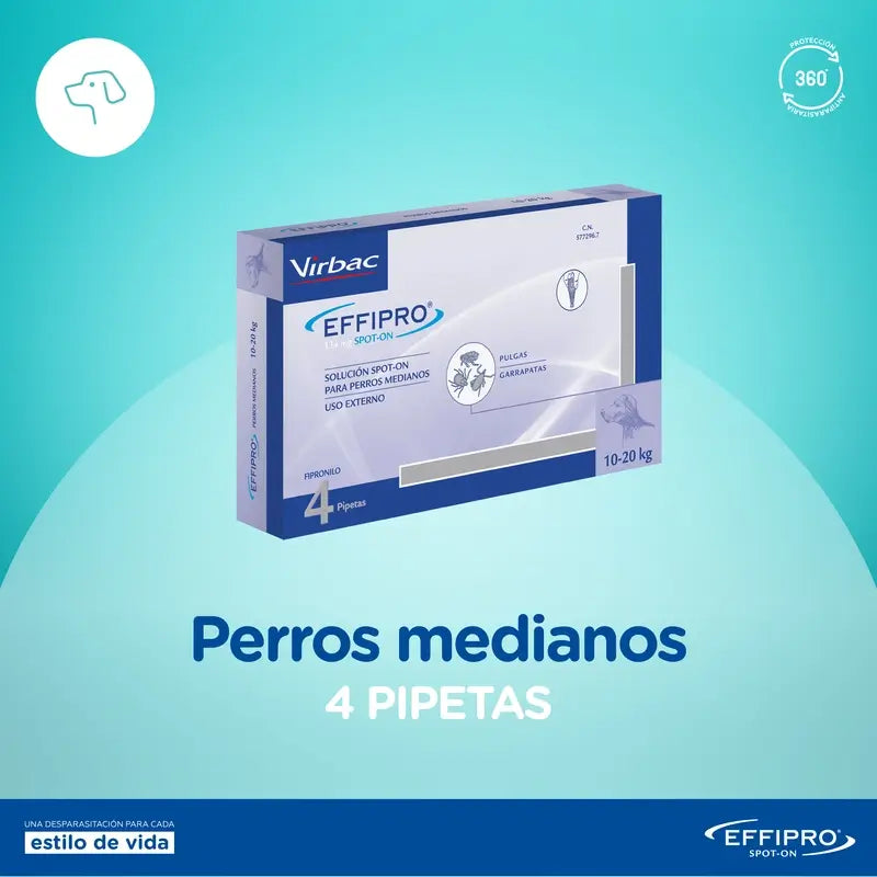 Effipro 134 Mg Spot-On Medium Dogs 10-20kg, 4 Pipettes