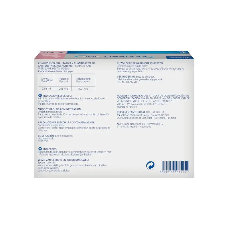 Effipro Duo Spot-On Large Dog 20-40Kg, 4 Pipettes