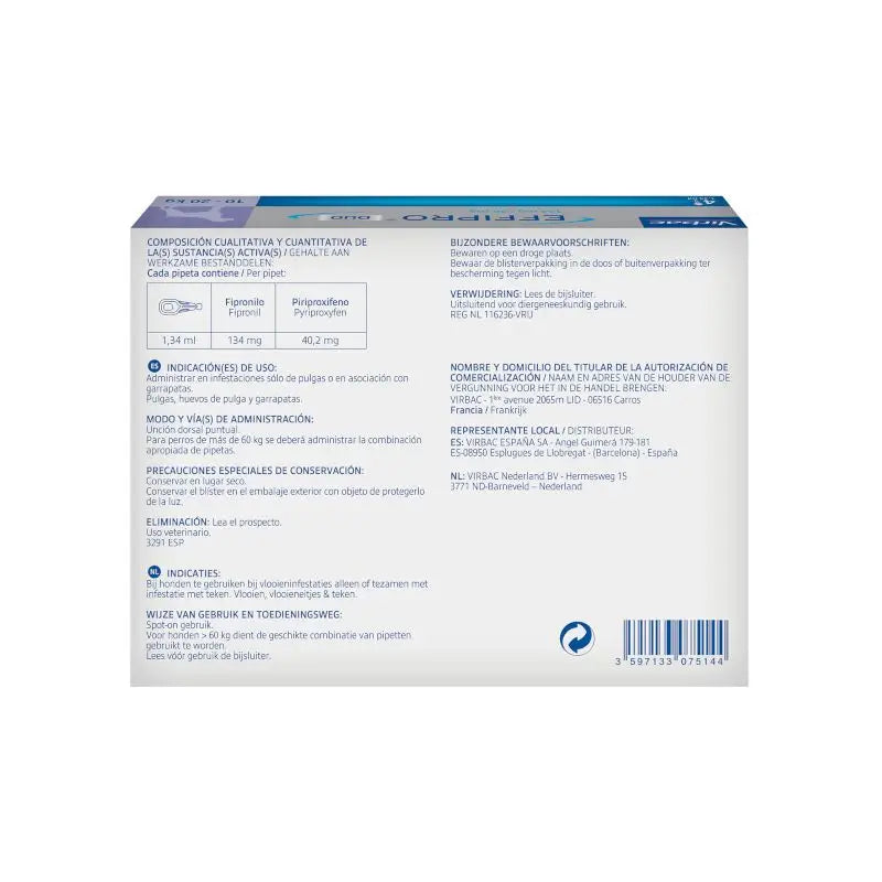 Effipro Duo Spot-On Medium Dog 10-20Kg, 4 Pipettes