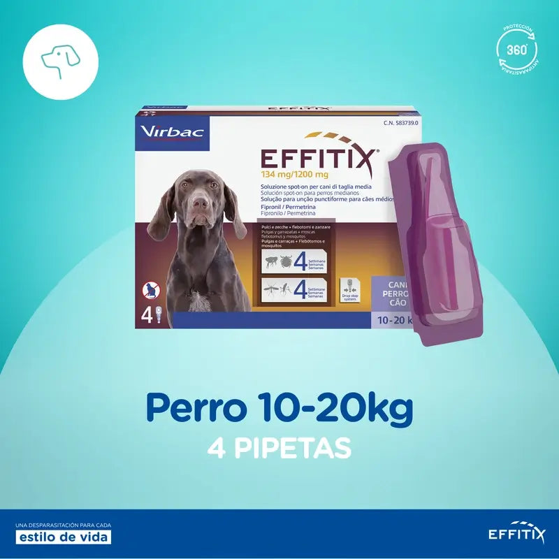 Effitix M Antiparasitic Medium Dogs 10-20 Kg, 4 Pipettes