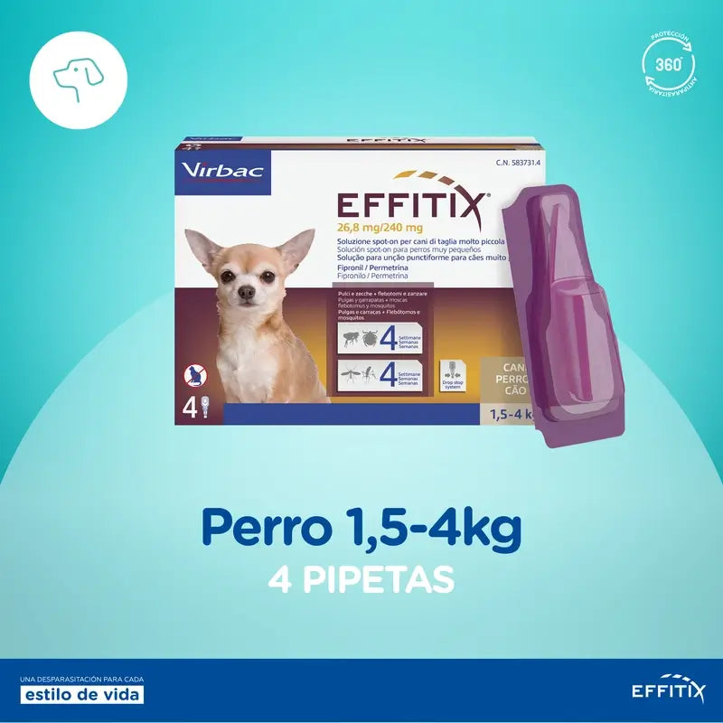 Effitix Xs Antiparasitic Very Small Dogs 1.5-4 Kg, 4 Pipettes
