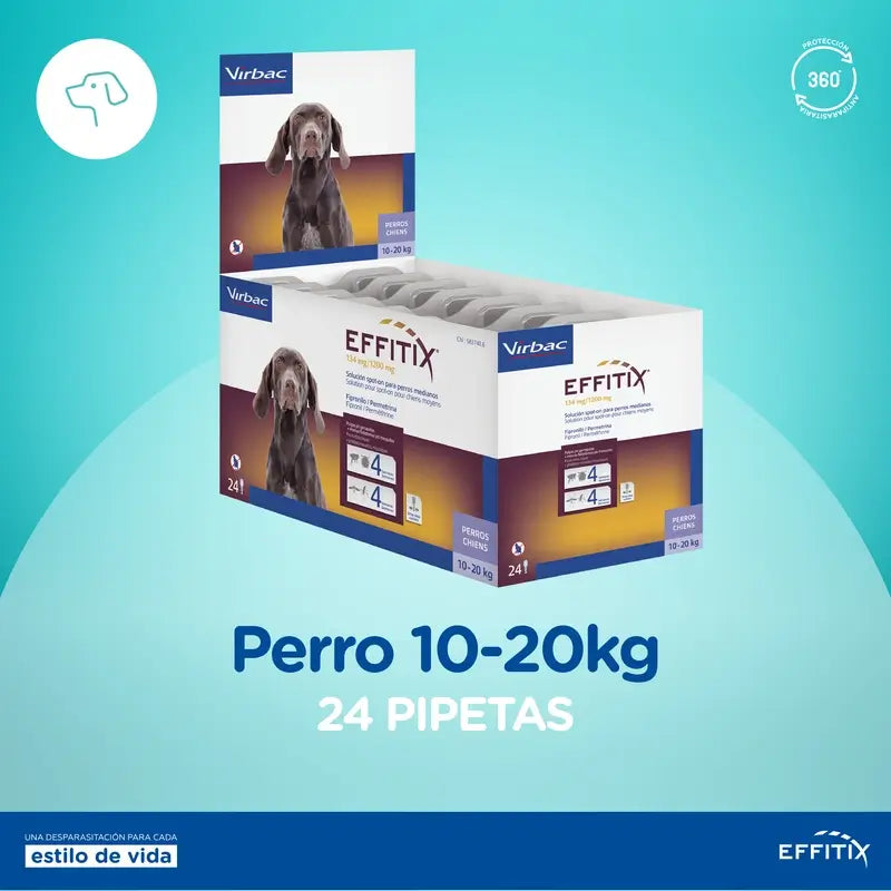 Effitix M Antiparasitic Medium Dogs 10-20 Kg, 24 Pipettes