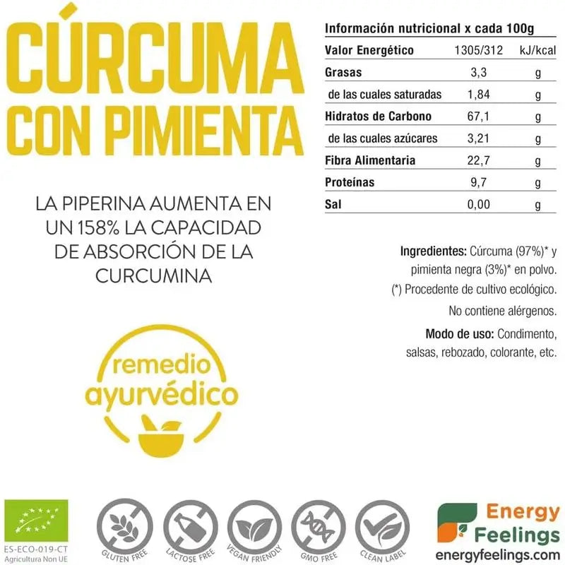 Energy Feelings Curcuma with Pepper Powder 200Gr. Eco Vegan Sg