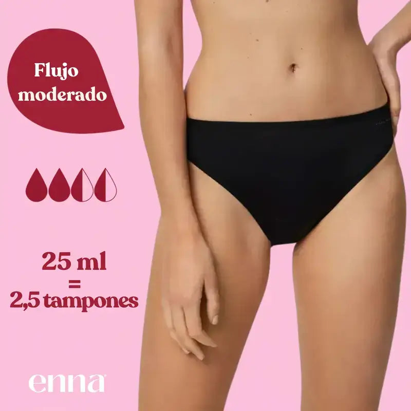 Enna Menstrual Panty Free Cut Medium Flow Day Size 2, Black Pack 2 Units