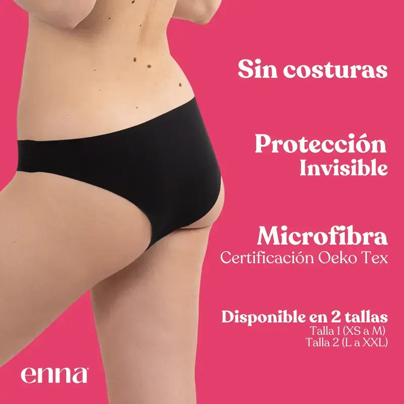 Enna Menstrual Panty Free Cut Medium Flow Day Size 2, Black Pack 2 Units