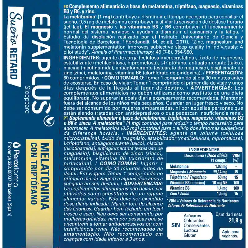 Epaplus Sleepcare Melatonin Retard with Tryptophan Plus , 60 tablets