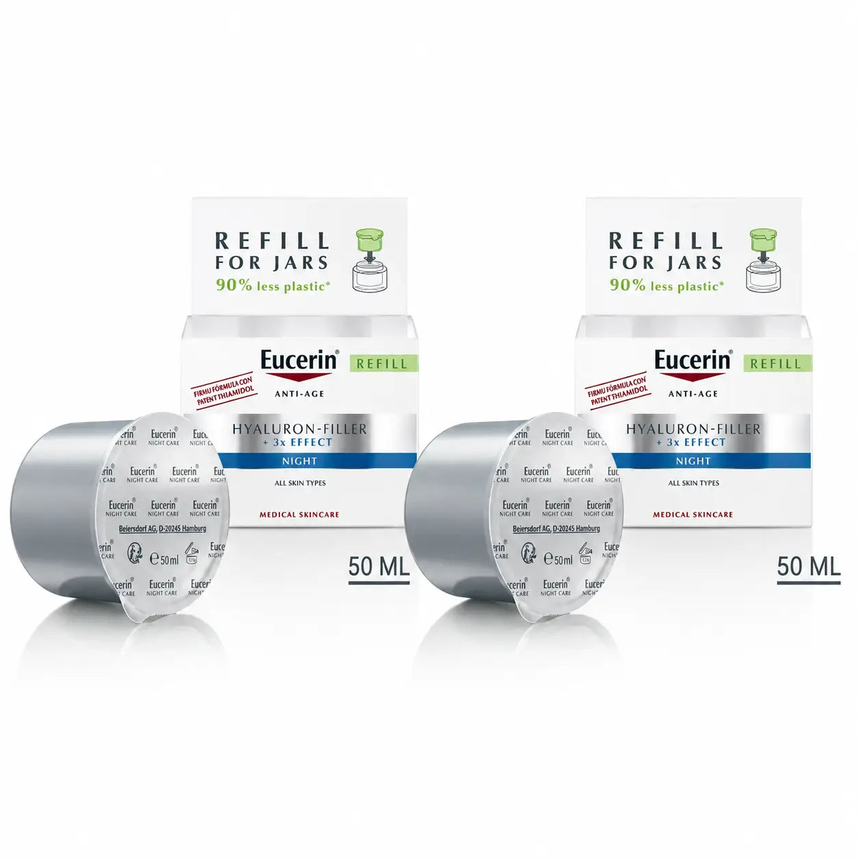 Eucerin Hyaluron Facial Filler 3X Effect Night Refill, 50 Ml, pack 2