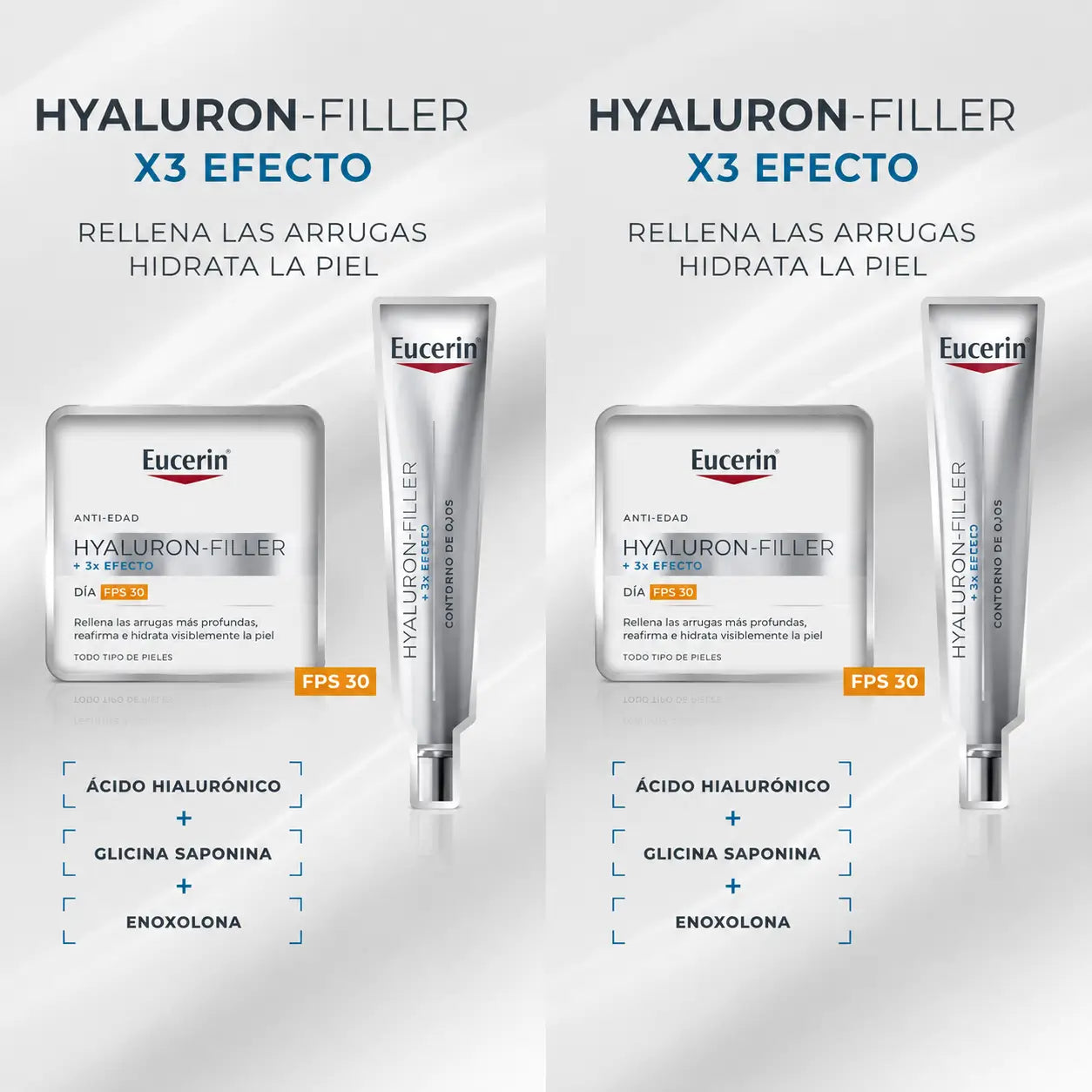 Eucerin Pack Hyluron-Filler Day Cream Spf30 + Eye Contour 15Ml, pack 2