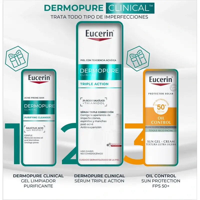 Eucerin Pack Oily Skin Dermopure Serum, 40 Ml + Mini Cleansing Gel 20 Ml + Mini Sunscreen 20 Ml
