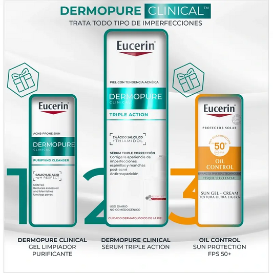 Eucerin Pack Oily Skin Dermopure Serum, 40 Ml + Mini Cleansing Gel 20 Ml + Mini Sunscreen 20 Ml