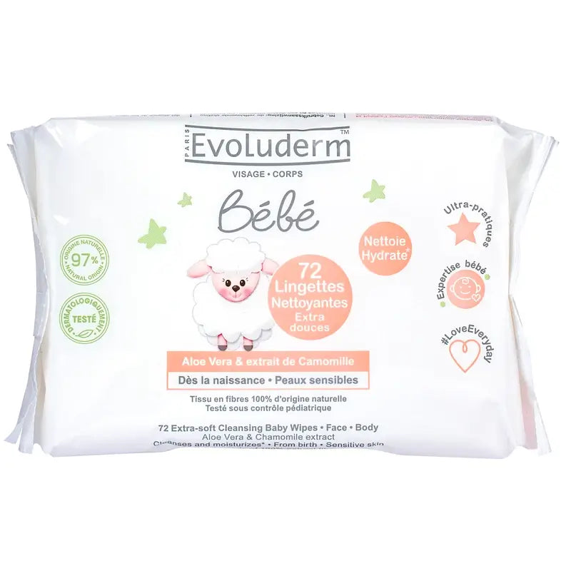 Evoluderm Baby Wipes 72 pieces, 72 pcs