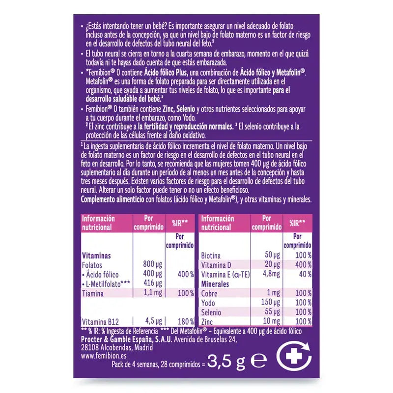 Femibion 0 Pregnancy Planning with Folic Acid Plus, 28 tablets