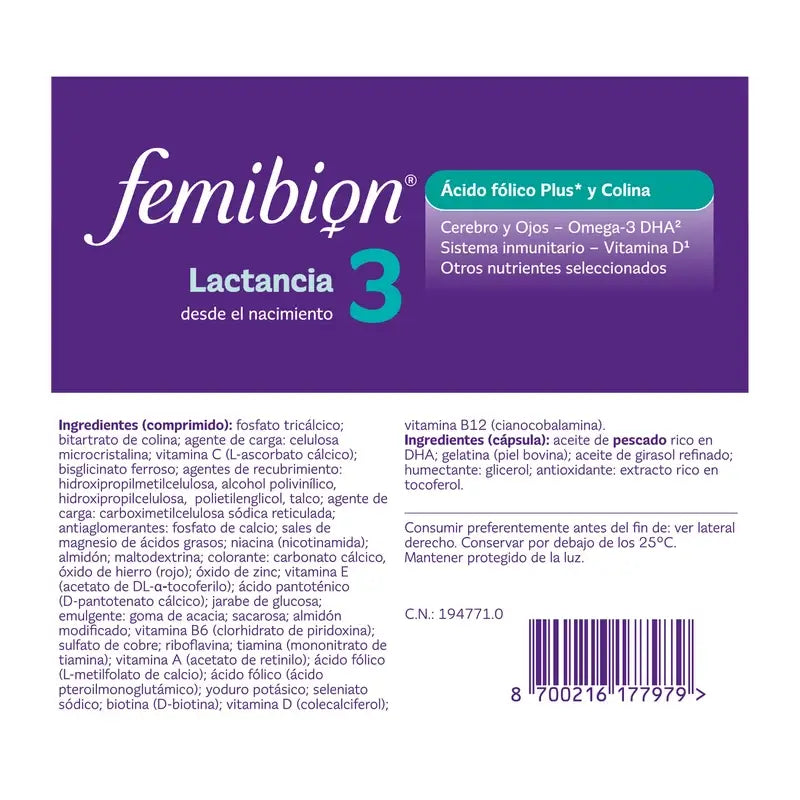 Femibion 3 Lactation Pregnancy with Folic Acid and Vitamins, 28 Tablets