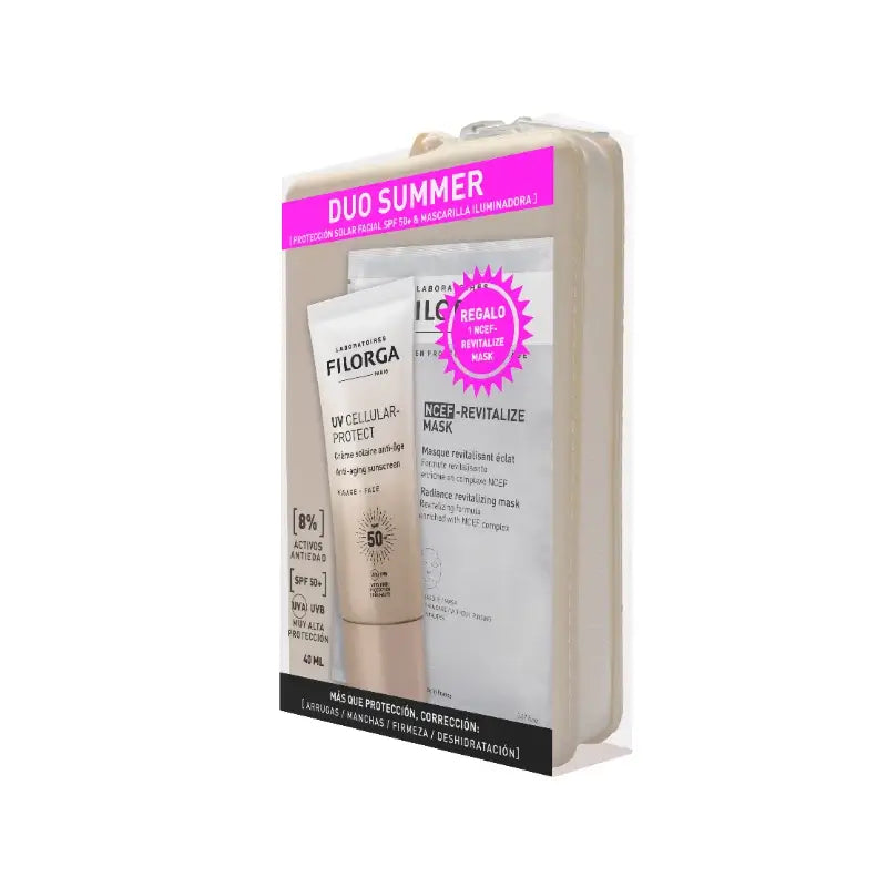 Filorga UV Cellular-Protect Face Pack SPF 50+ with NCEF-Revitalise Mask and a complimentary toiletries bag