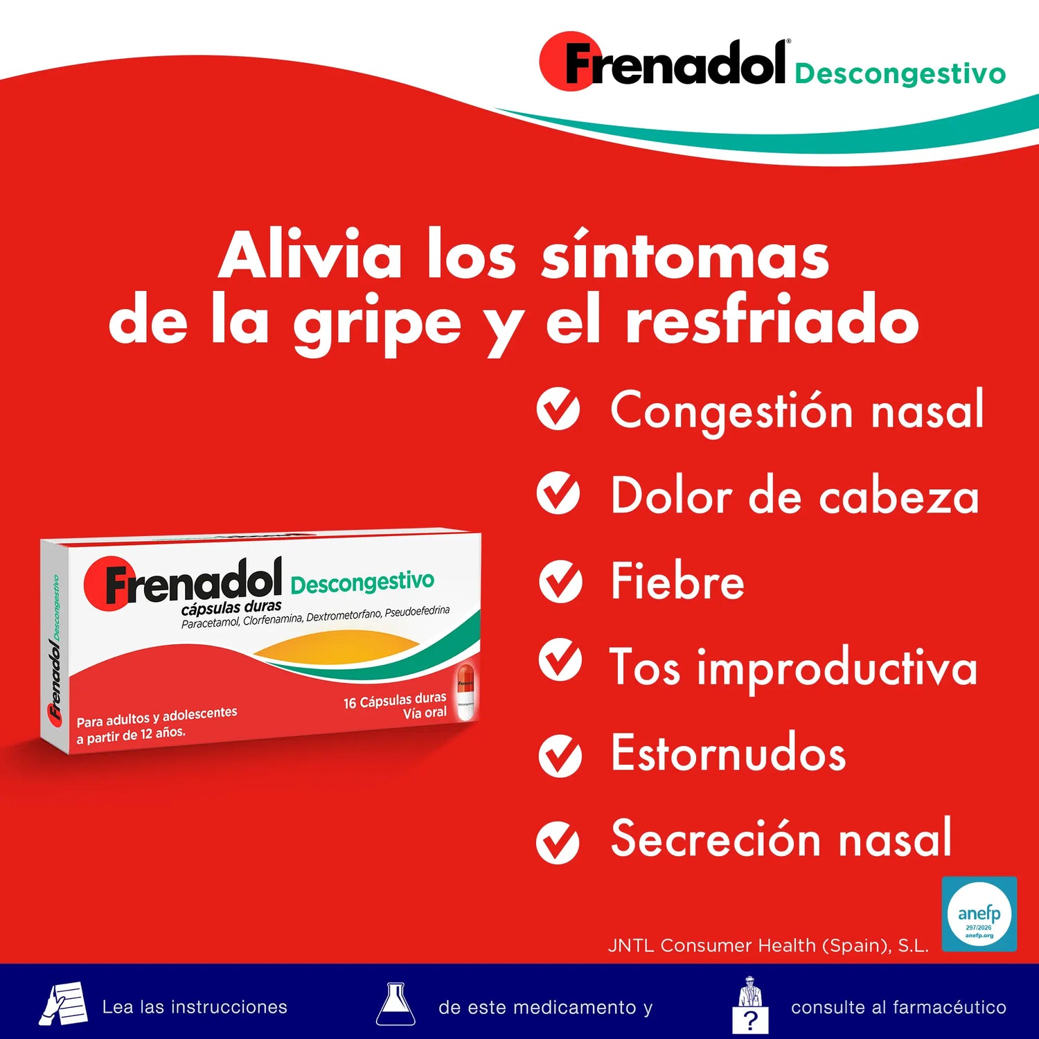 FRENADOL® Flu Decongestant, Oral Use, 16 capsules