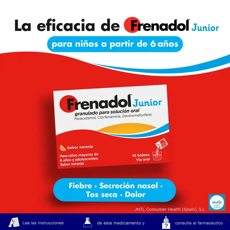 Frenadol Junior Flu Relief for Children, Orange Flavour, Oral Use, 10 sachets