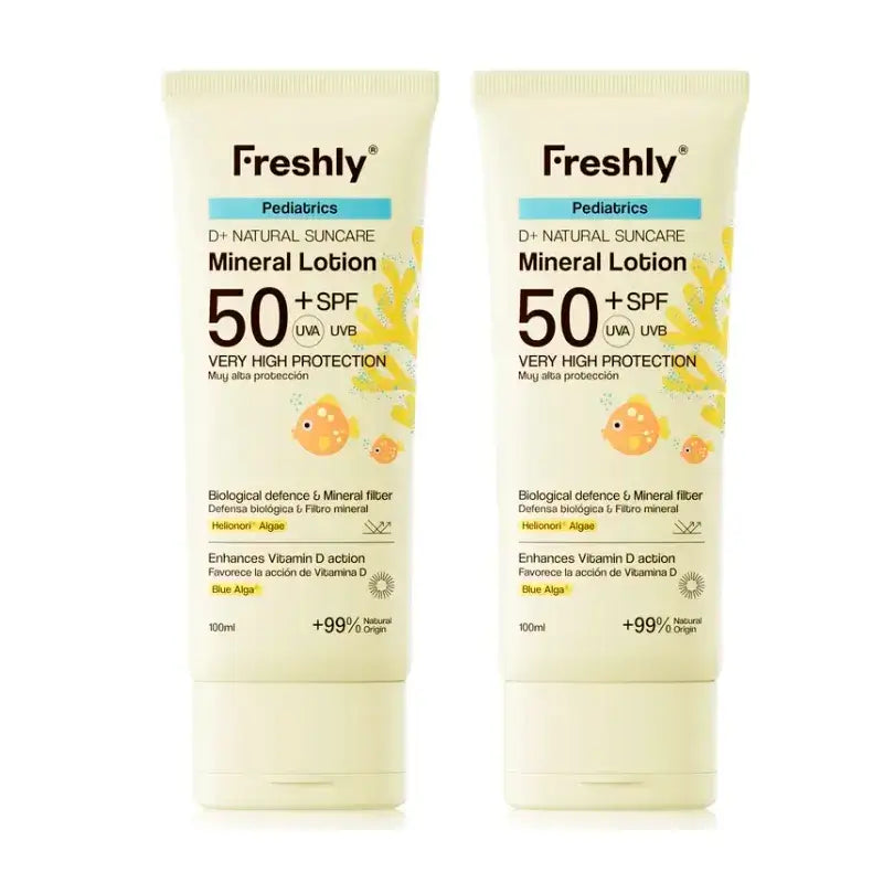 Freshly Pediatrics D+ Natural Suncare Mineral Lotion Spf50, Pack 2 x 100 ml