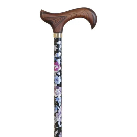 Garcia 1880 Black Flower Stamped Aluminium Extendable Crutch