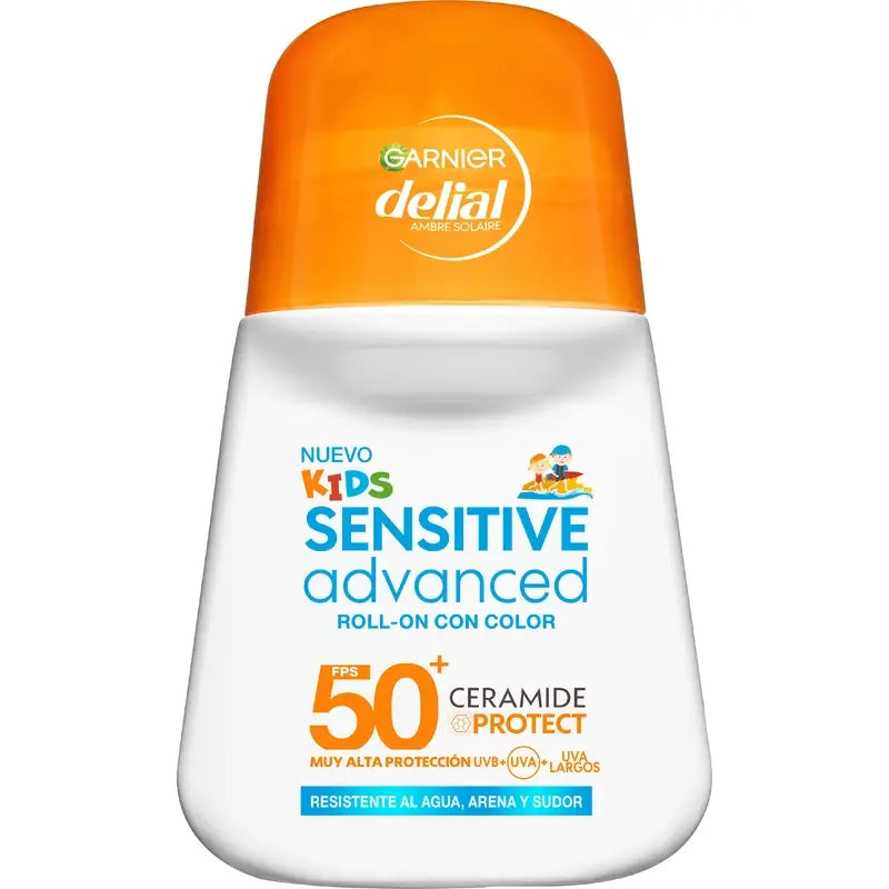 Garnier Delial Delial Sensitive Advanced Kids Roll-On With Colour Fps 50+, 50 ml