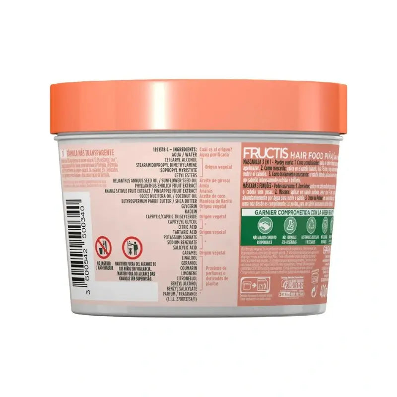 GarnierFructis Hair Food Pineapple 3 In 1 Anti-Breakage Mask 400 Ml For Long, Brittle Hair