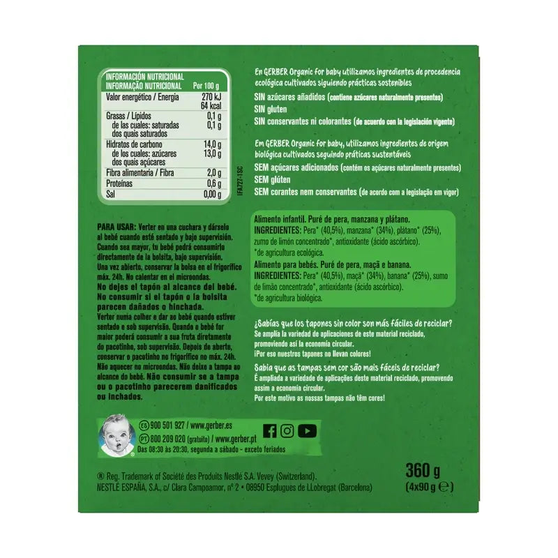 GERBER Pouch Organic Multipack Pear, Apple, Banana