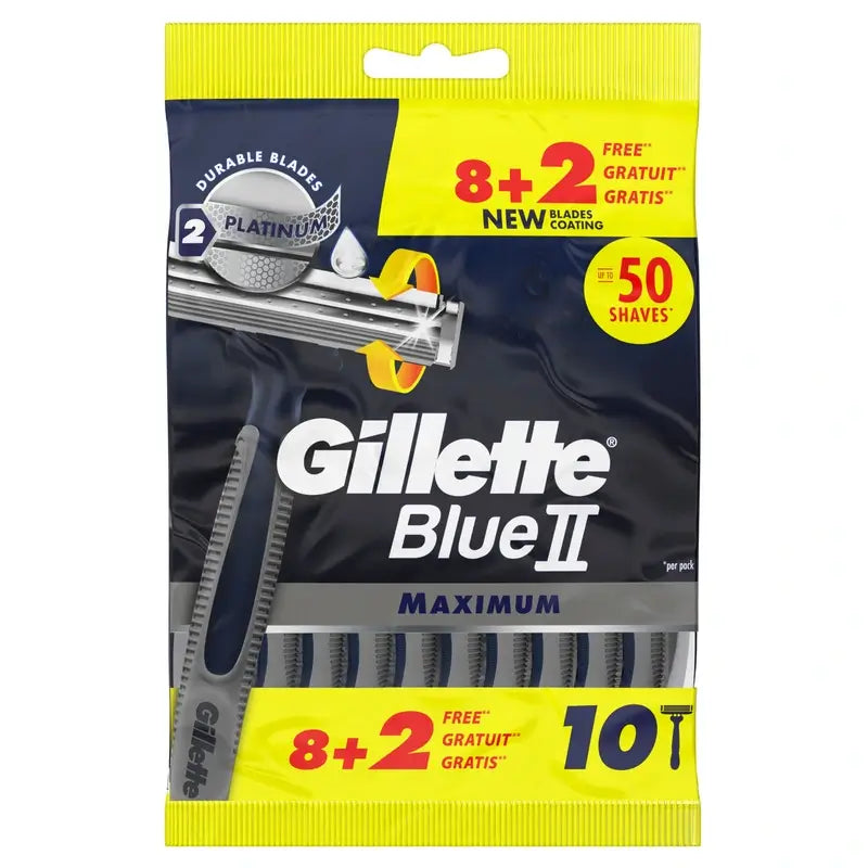 Gillette Blue Ii Max disposable razors X10, 2 blades lubricating gel