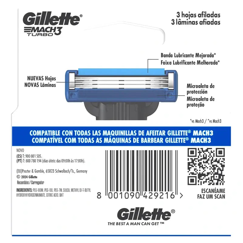 Gillette Mach3 Turbo Men's Razor Refills , 4 pcs.