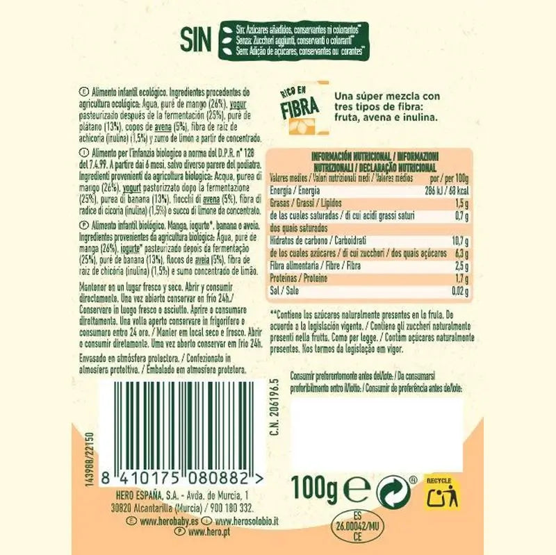 Hero Baby Solo Sachet Nutriflora Mango, Yoghurt, Banana & Oatmeal 100G