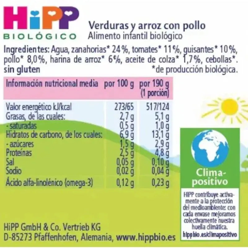 Hipp Organic Vegetable & Rice & Chicken Tart with Chicken, 190 G