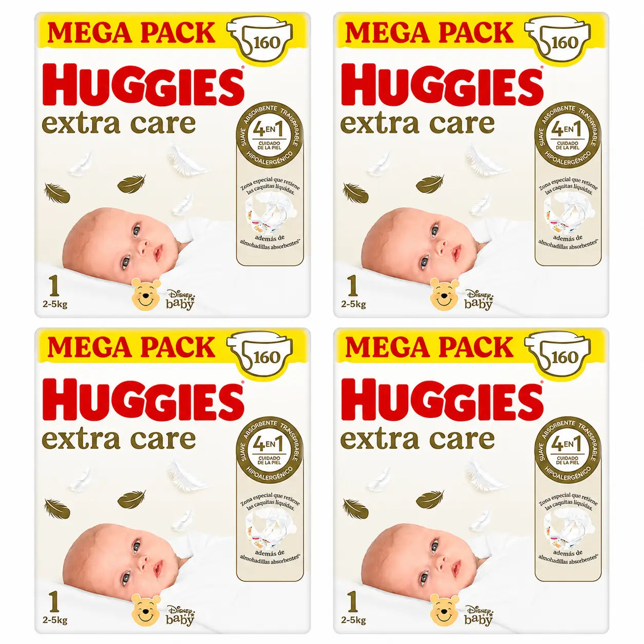 Huggies Extra Care Size 1 (2-5 Kg) Disney Baby Nappy , 160 pcs, pack 4