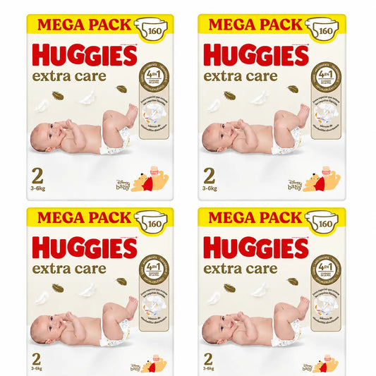 Huggies Extra Care Size 2 (3-6 Kg) Disney Baby Nappy , 160 pcs, pack 4