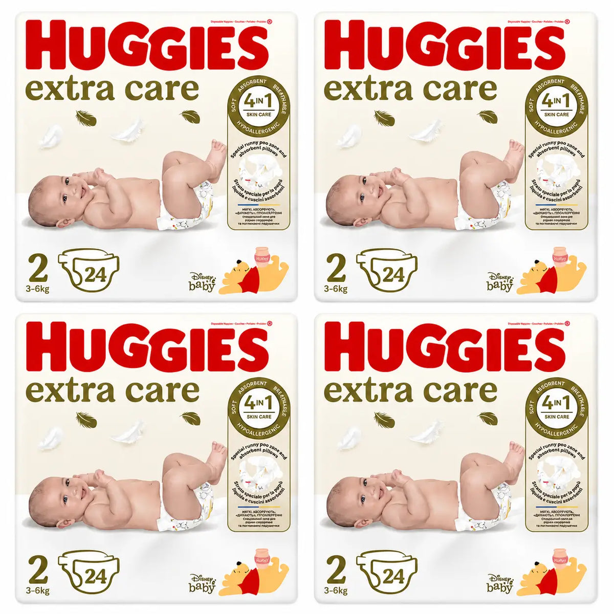 Huggies Extra Care Size 2 (3-6 Kg) Disney Baby Diaper, 24 pcs., pack 4