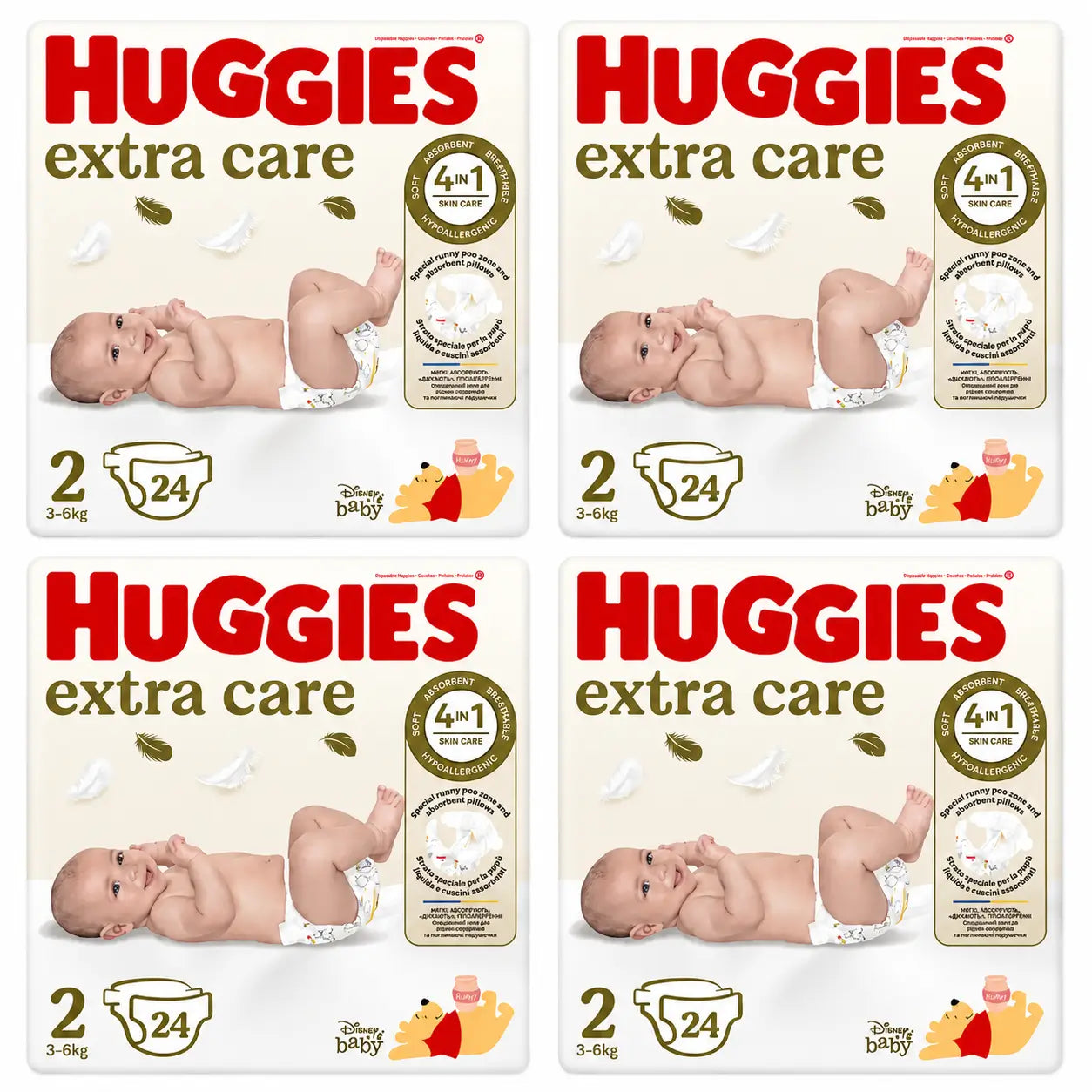 Huggies Extra Care Size 2 (3-6 Kg) Disney Baby Diaper, 24 pcs., pack 4